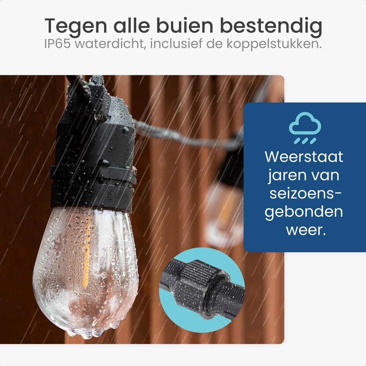 Gologi Lichtsnoer Buiten En Binnen - Lichtslinger 15M - Tuinverlichting LED - Warme Sfeerverlichting 2700K - Smart Verlichting - Koppelbaar Tot 30M - Afbeelding 2