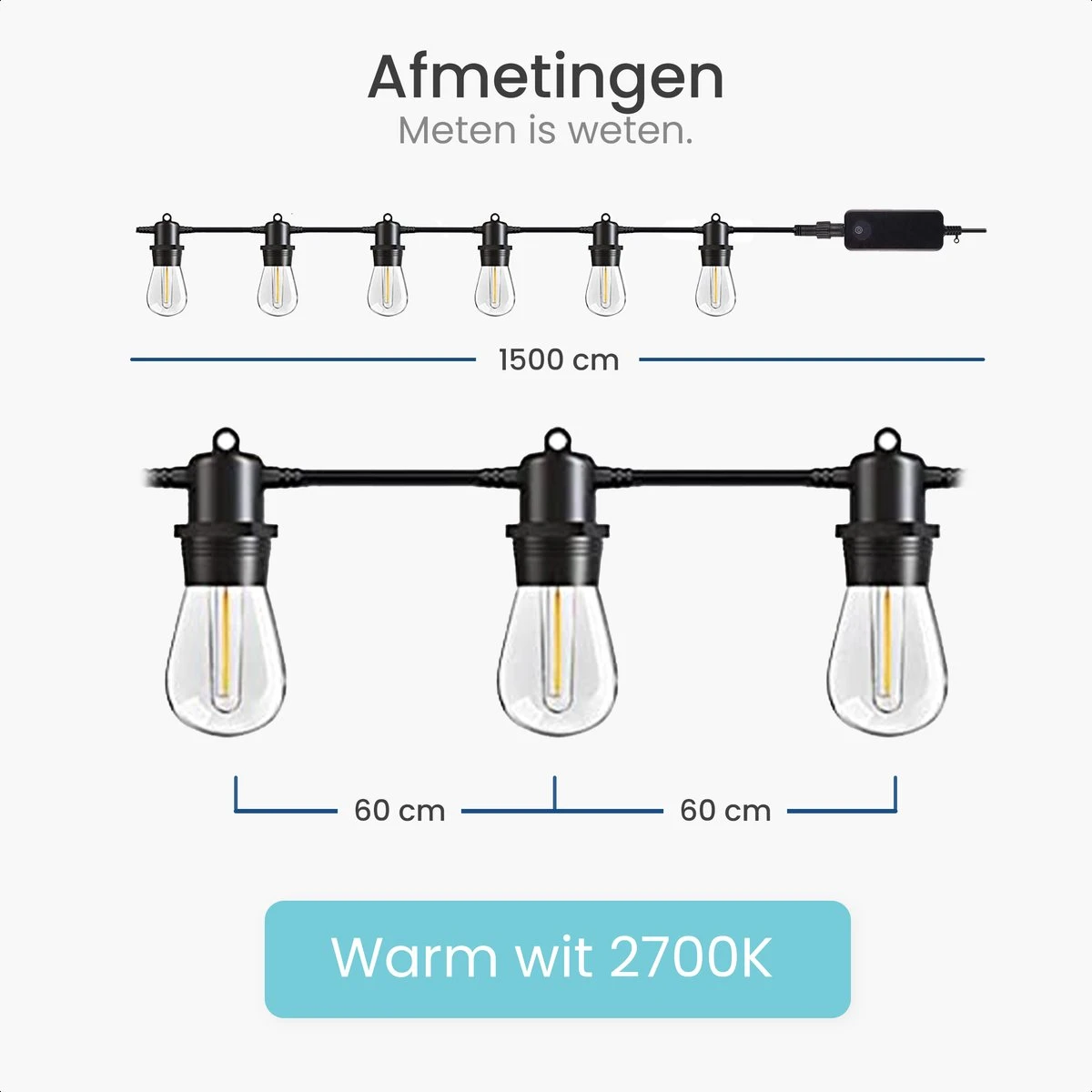 Gologi Lichtsnoer Buiten En Binnen - Lichtslinger 15M - Tuinverlichting LED - Warme Sfeerverlichting 2700K - Smart Verlichting - Koppelbaar Tot 30M - Afbeelding 5