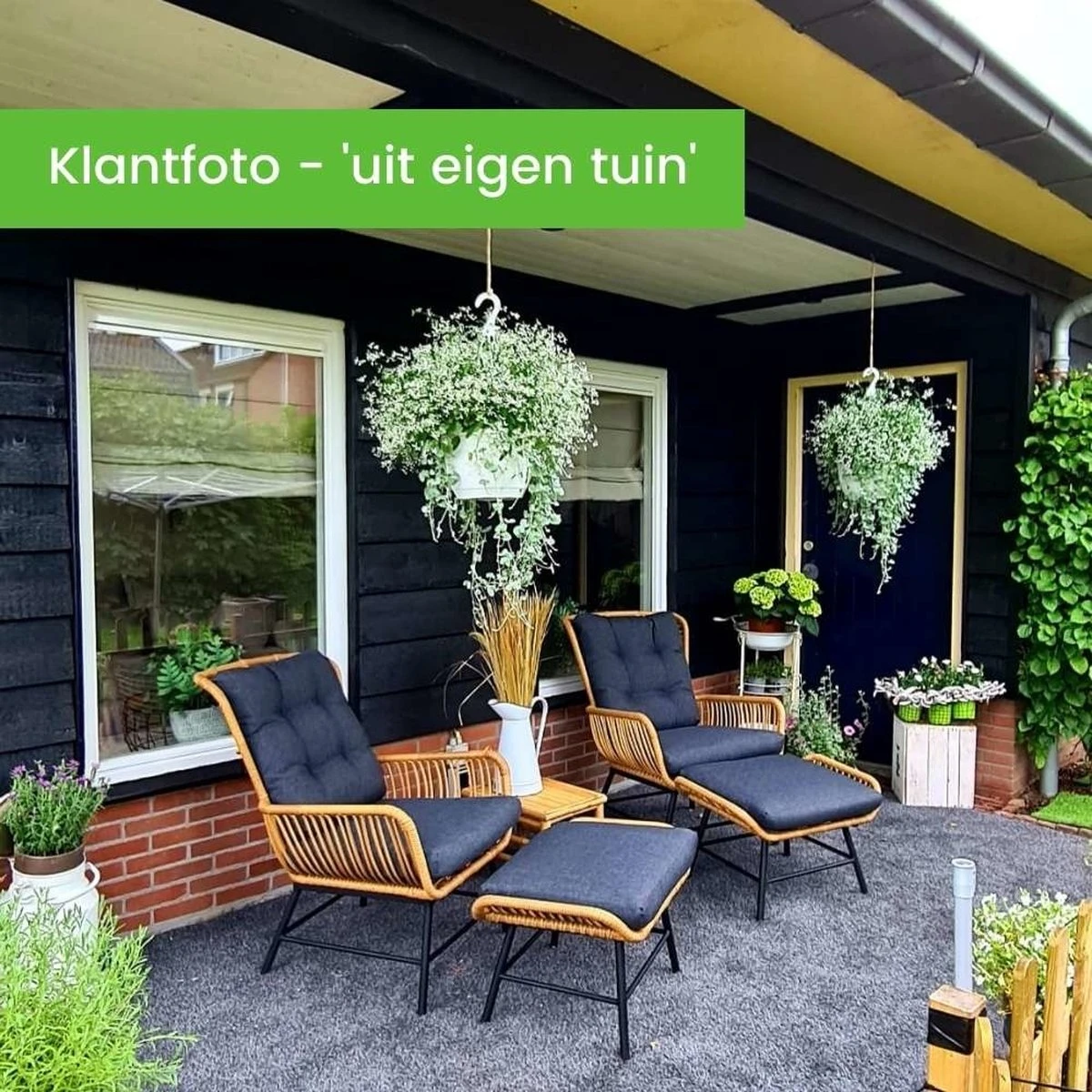 BUITEN Living Dex Wicker Loungestoel Tuin | Wicker + Aluminium | Bamboe Antraciet - Afbeelding 2