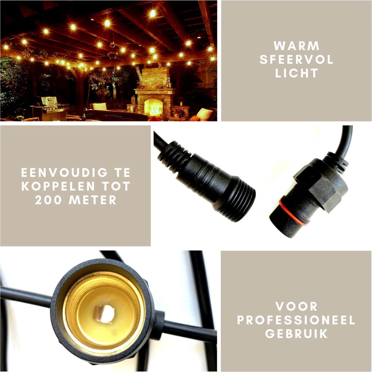 A Sunny Day Lichtsnoer Buiten - 10 Meter Inclusief 10 LED Lampen - 10 Meter Lichtsnoer Voor Buiten + 2 Meter Aansluitsnoer - Prikkabel - Priklicht - Lichtsnoer - 10 LED Lampen - E27 Fitting - Verlengbaar - Lichtsnoer Binnen - Afbeelding 4