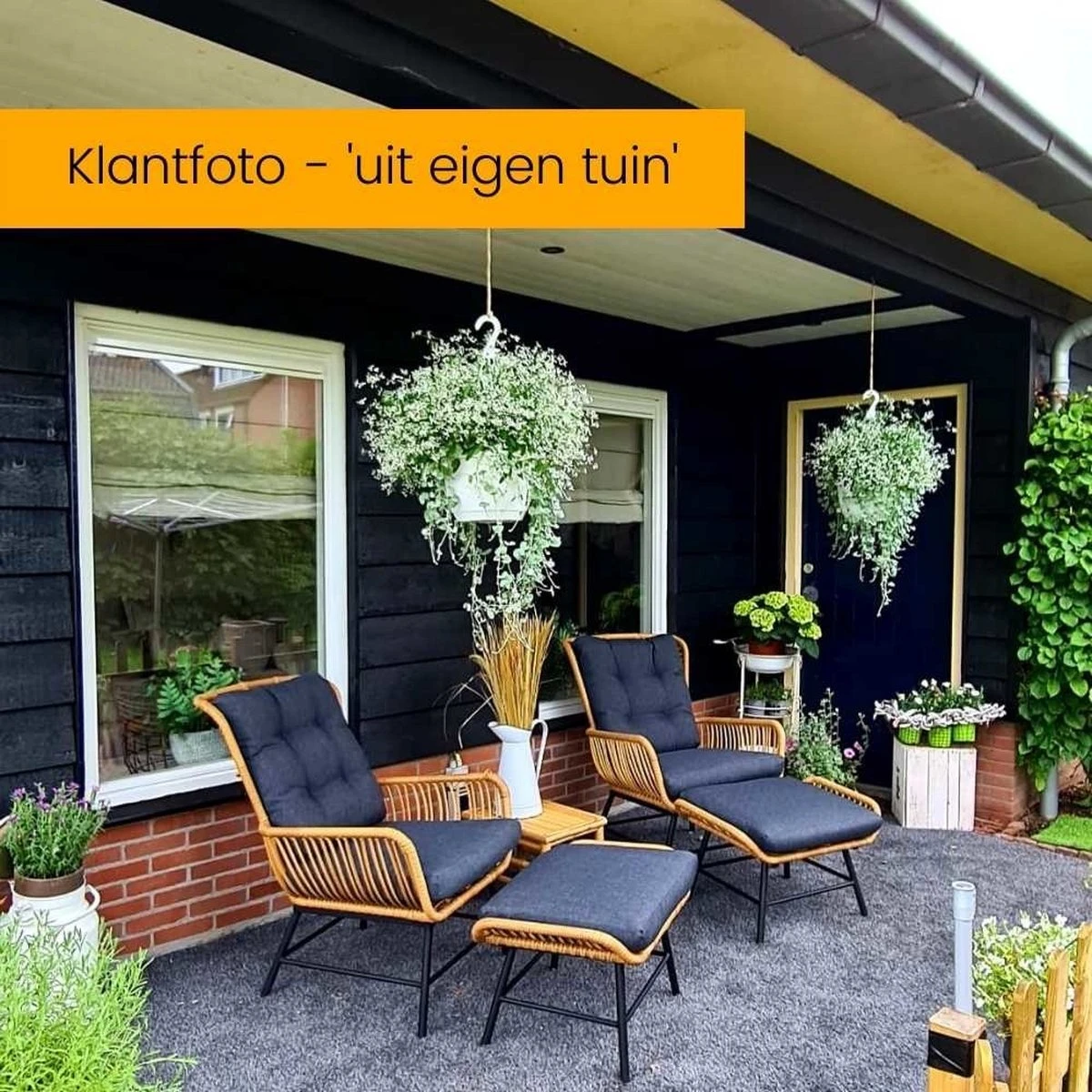 BUITEN Living Dex Wicker Loungestoel Tuin | Wicker + Aluminium | Bamboe Antraciet - Afbeelding 3
