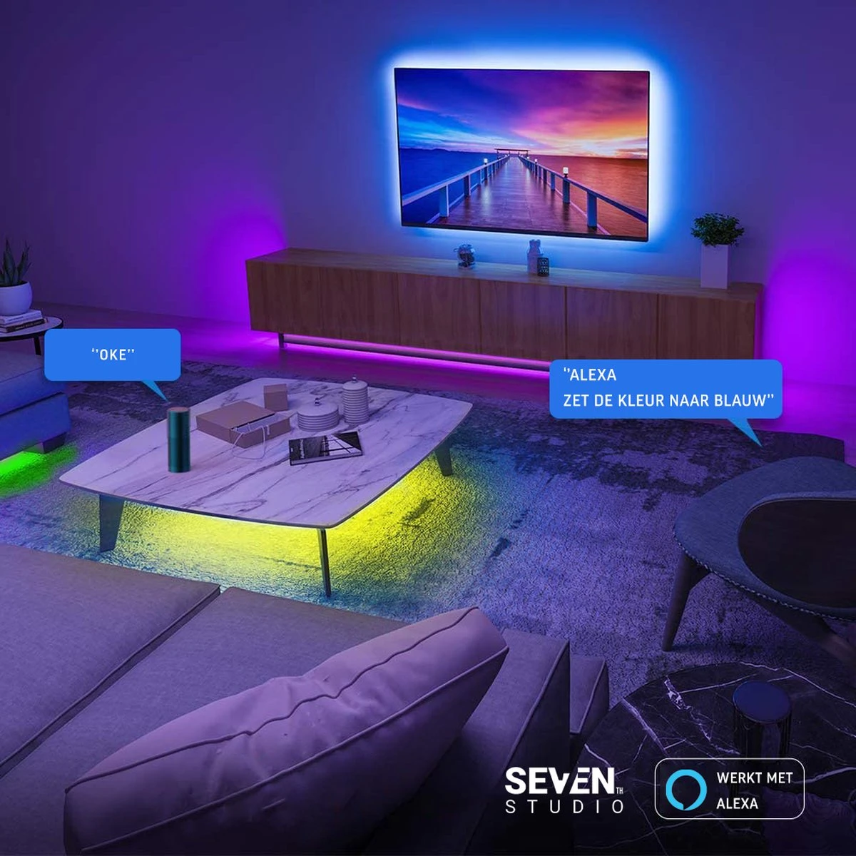 Seventh Studio LED-strip - 10 Meter -Waterdicht - RGB - Bluetooth - App Voor Mobiel - Alexa - Afbeelding 5