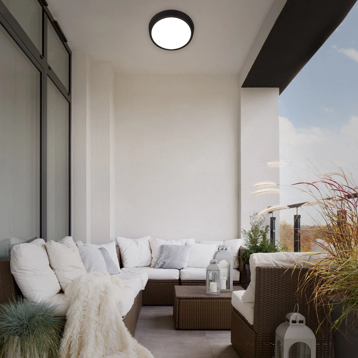 Led Buiten Plafondlamp - Geschit Voor Binnen En Buiten Opbouwlamp - 18w - 4000K Daglicht - 2235 Lumen - Rond - Zwart/Wit - 210 Mm - IP65 - Afbeelding 3