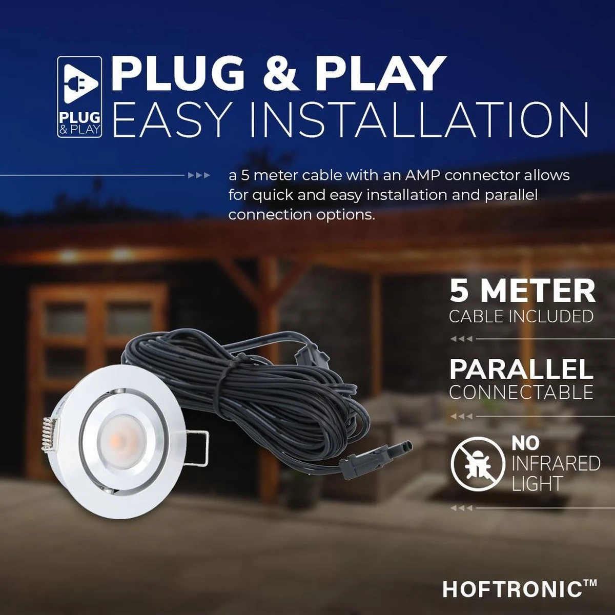 HOFTRONIC Sienna - Veranda Inbouwspots 6x3W - 12 Volt - Complete Veranda Set - 2700K Zeer Warm Wit - IP44 Waterdicht - Dimbare Inbouwspots Met Afstandsbediening - Kantelbaar - 5mm Diameter - 30mm Inbouwdiepte Voor Badkamer En Tuin - Afbeelding 14