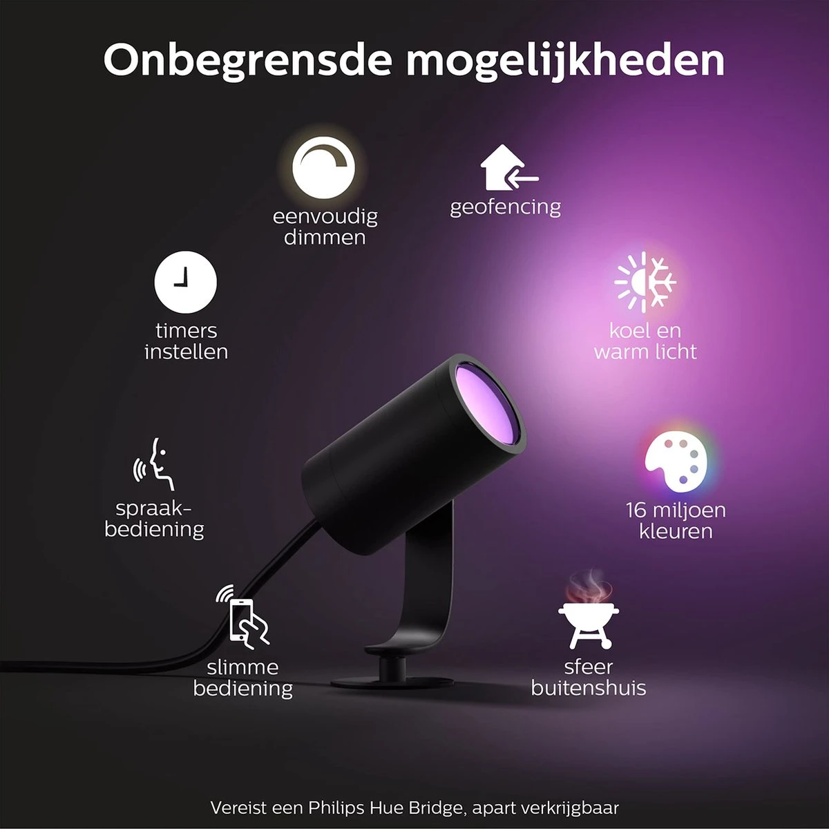 Philips Hue Lily Tuinspot Starterspakket Met Hue Bridge - Prikspot White And Color Ambiance - Prikspots Voor Buiten - Tuinverlichting - 3 Spots - Zwart - Afbeelding 11