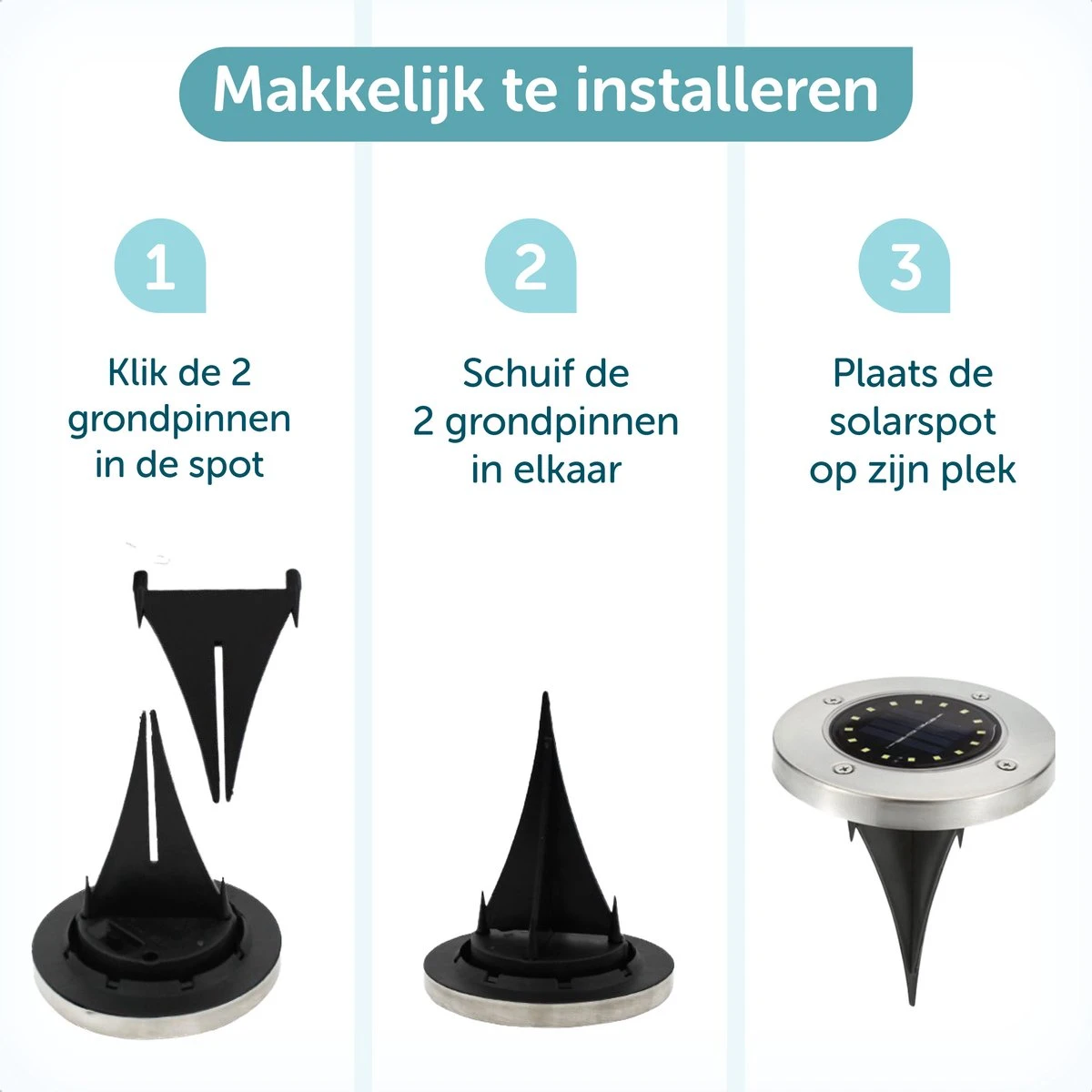 ForDig Solar Grondspots (4 Stuks) - RVS Grond Spots Op Zonne-energie Met 16 LED Spotjes - 10 Uur Buiten Verlichting In Tuin - IP65 Waterdicht - Tuinverlichting Lamp - Buitenverlichting Tuinlamp - Afbeelding 3