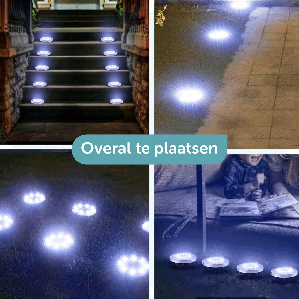 ForDig Solar Grondspots (4 Stuks) - RVS Grond Spots Op Zonne-energie Met 16 LED Spotjes - 10 Uur Buiten Verlichting In Tuin - IP65 Waterdicht - Tuinverlichting Lamp - Buitenverlichting Tuinlamp - Afbeelding 5