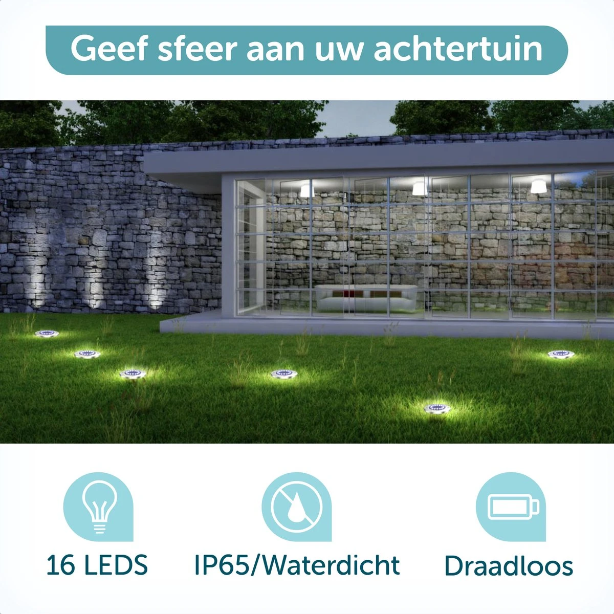 ForDig Solar Grondspots (4 Stuks) - RVS Grond Spots Op Zonne-energie Met 16 LED Spotjes - 10 Uur Buiten Verlichting In Tuin - IP65 Waterdicht - Tuinverlichting Lamp - Buitenverlichting Tuinlamp - Afbeelding 6