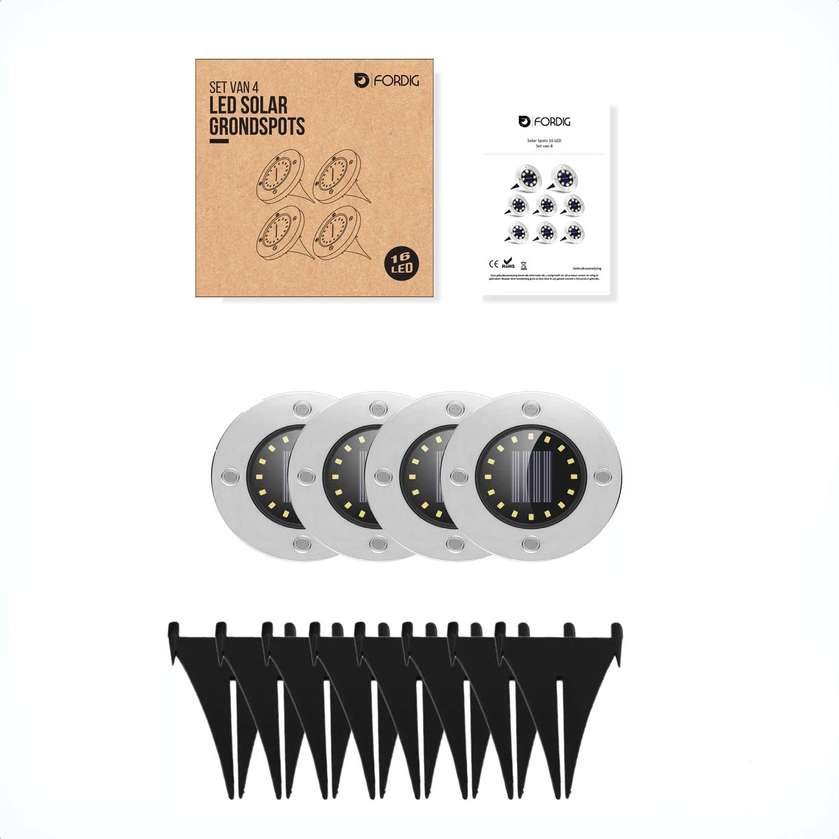 ForDig Solar Grondspots (4 Stuks) - RVS Grond Spots Op Zonne-energie Met 16 LED Spotjes - 10 Uur Buiten Verlichting In Tuin - IP65 Waterdicht - Tuinverlichting Lamp - Buitenverlichting Tuinlamp - Afbeelding 7