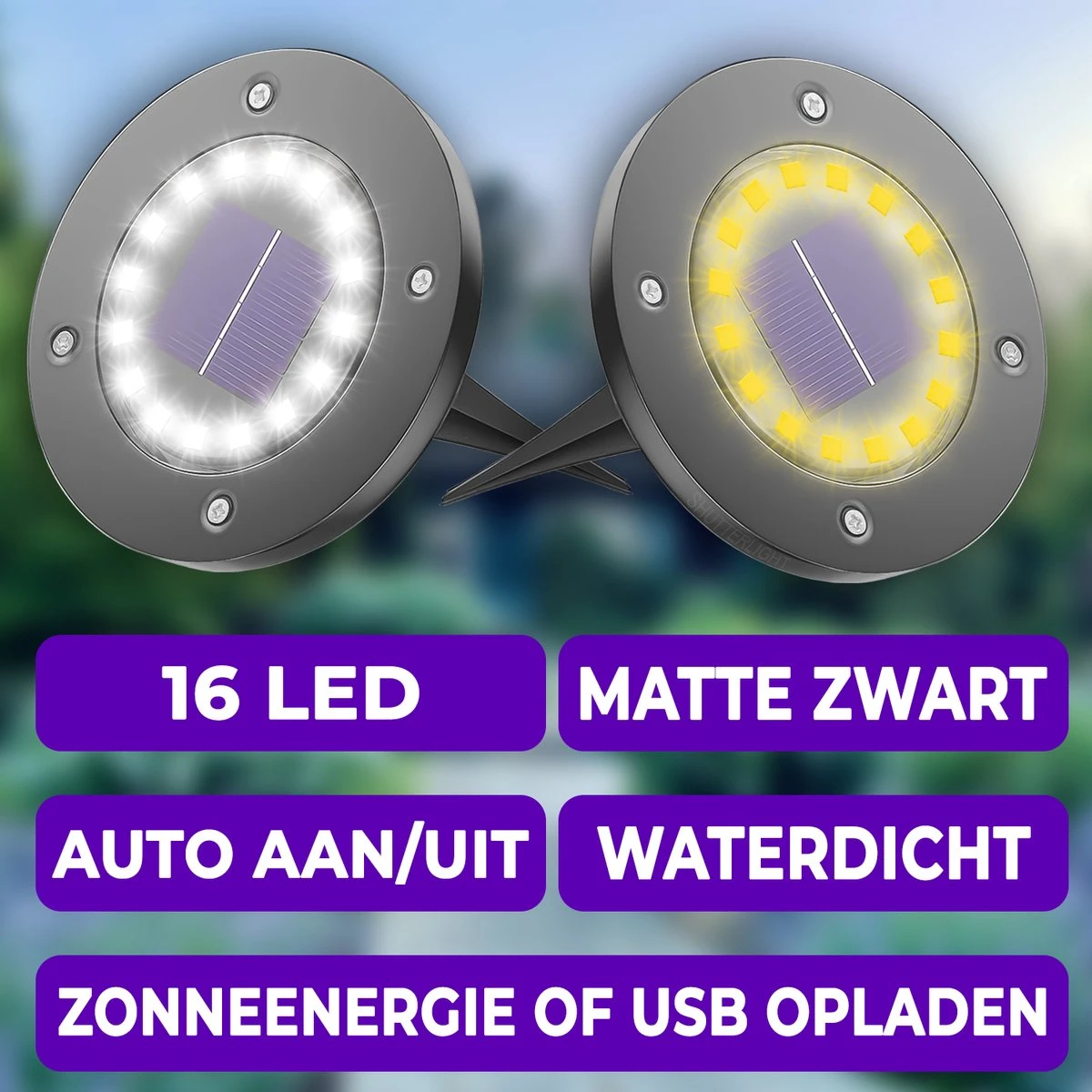 Shutterlight® 16 LED Solar Grondspot - Tuinverlichting - Zonlichtsensor - Zonne-energie - Matte Zwart - Warm Wit Licht - 4 Stuks - Buiten - Afbeelding 9