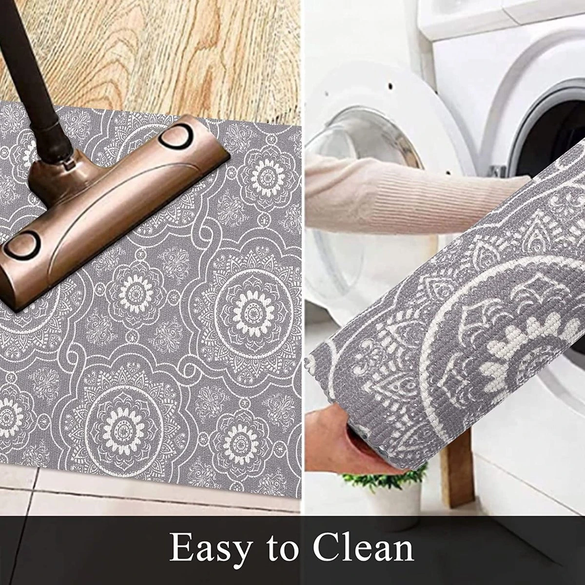 SHACOS Katoenen Tapijt, Loper Voor Keuken, Hal, Handgeweven Boho Karpet, Wasbare Bedrukte Karpetten Voor Binnen Met Kwastjes, Vintage Loper Voor Woonkamer, Slaapkamer, Wasruimte (grijs, 60x90 Cm) - Afbeelding 5