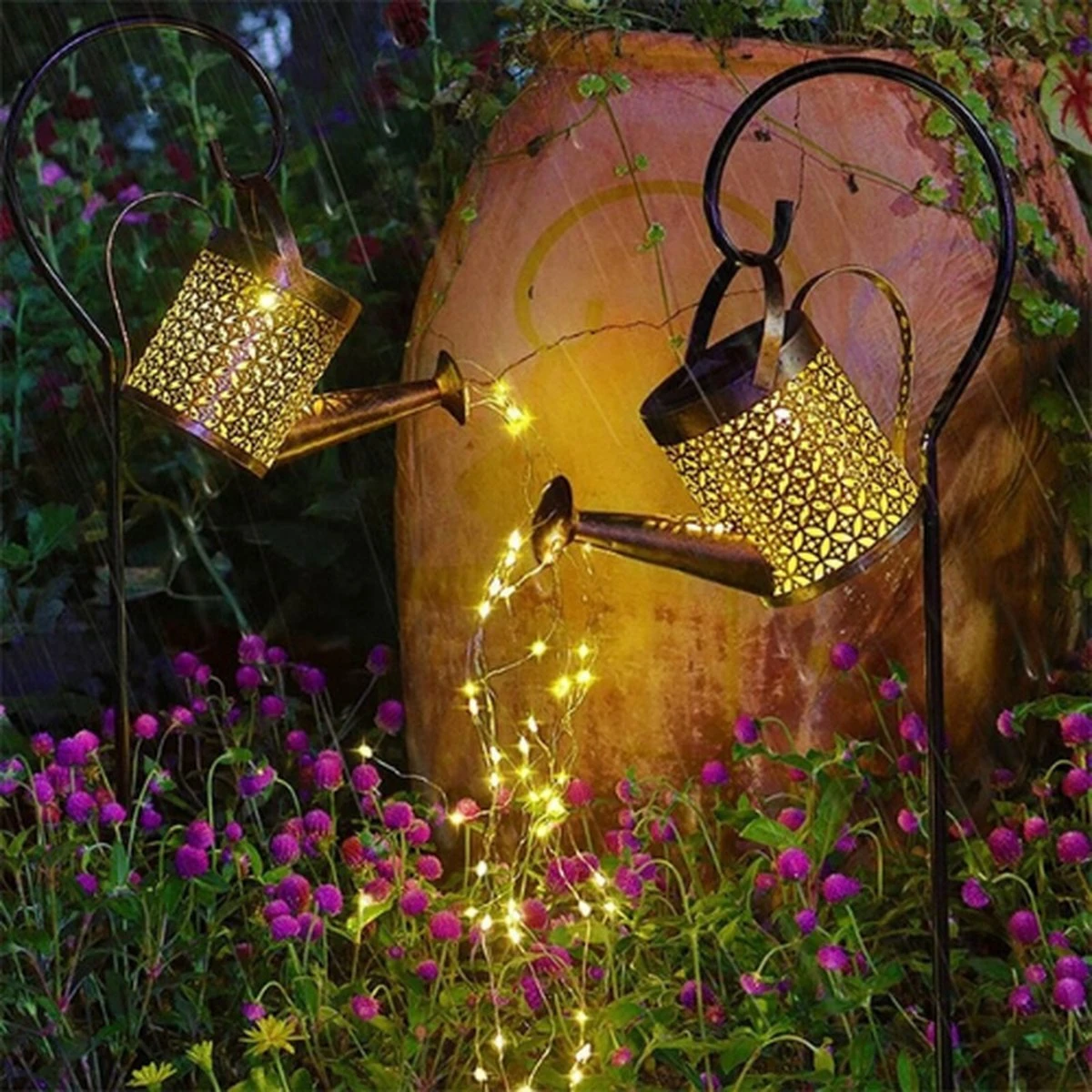 Exalight Gieter Lamp - IJzeren Solar Lantaarn - Tuin Decoratie - LED Licht - Lantaarn - Zonne Energie - Met Ronde Standaard - Afbeelding 6