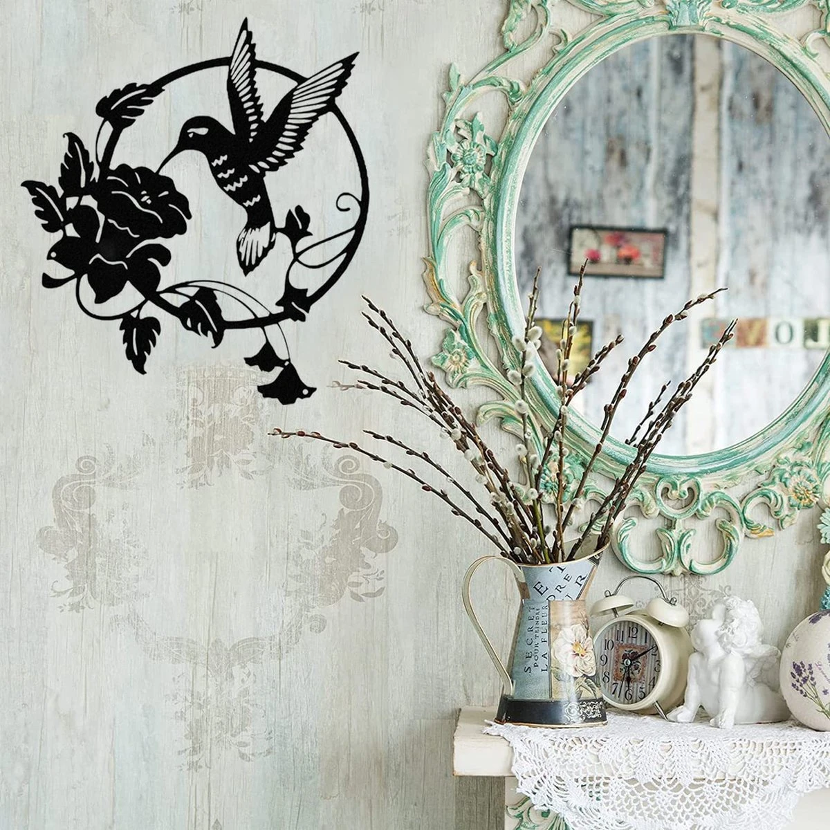 Metalen Wanddecoratie, Wanddecoratie Vogel Decoratie, Kolibrie Dier 3D Muurschilderingen, Ronde Wanddecoratie Woonkamer Slaapkamer Achtergrond Wanddecoratie - Afbeelding 3
