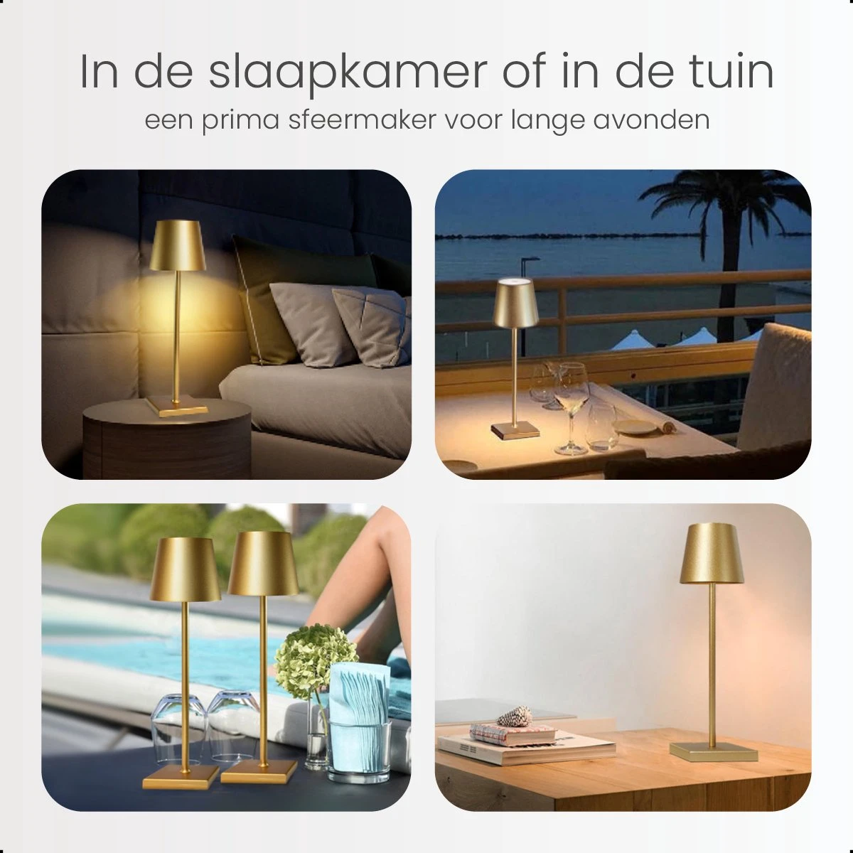 Goliving Tafellamp Op Batterijen - Oplaadbaar En Dimbaar - Moderne Touch Lamp Goud - Nachtlamp Draadloos - 38 CM - Afbeelding 6