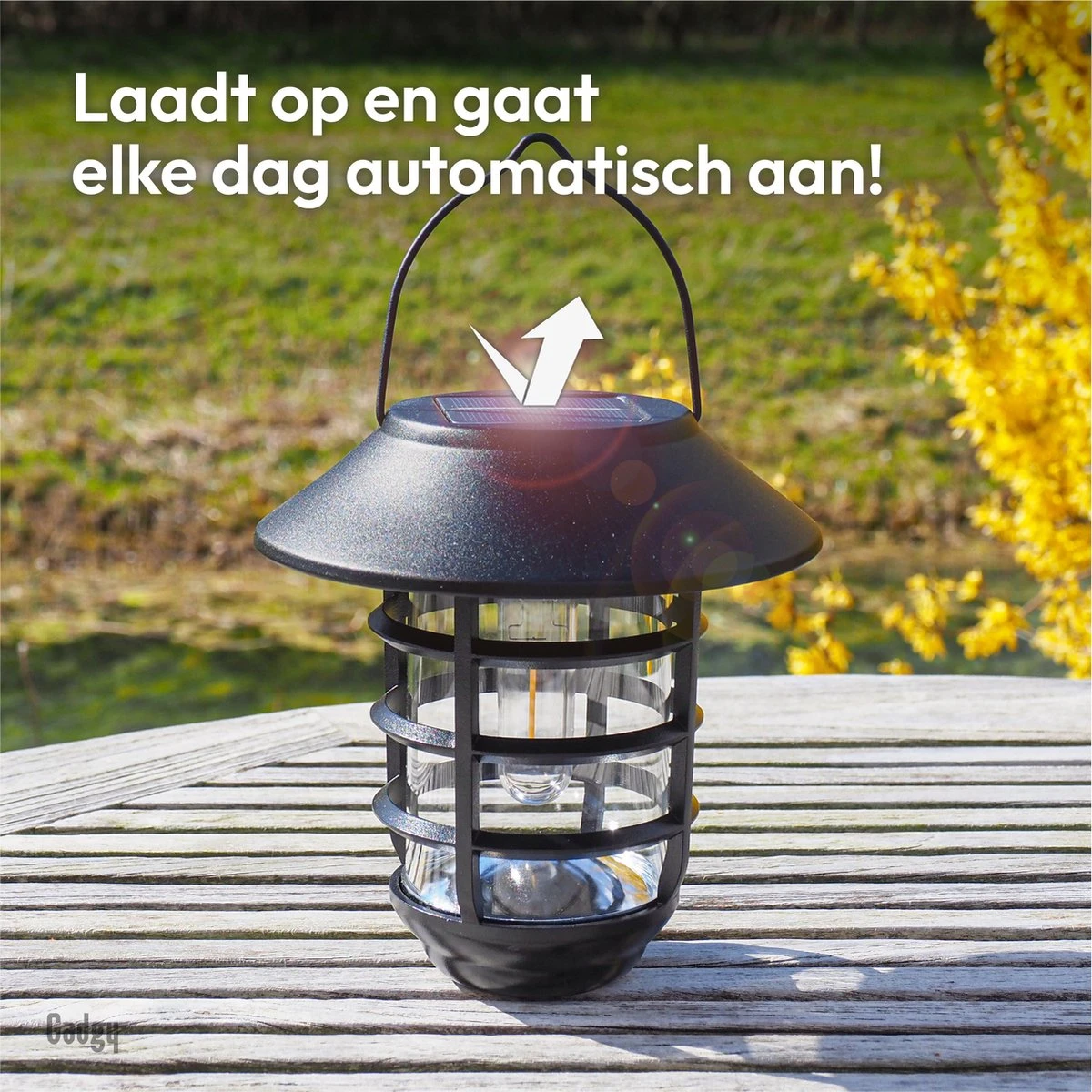 Gadgy Solar Tafellamp En Wandlamp Bijenkorf - Lantaarn Met Wandhaak - Tuinverlichting Op Zonneenergie Buiten - Led Buitenverlichting Met Sensor - Zwart Metaal - Afbeelding 4
