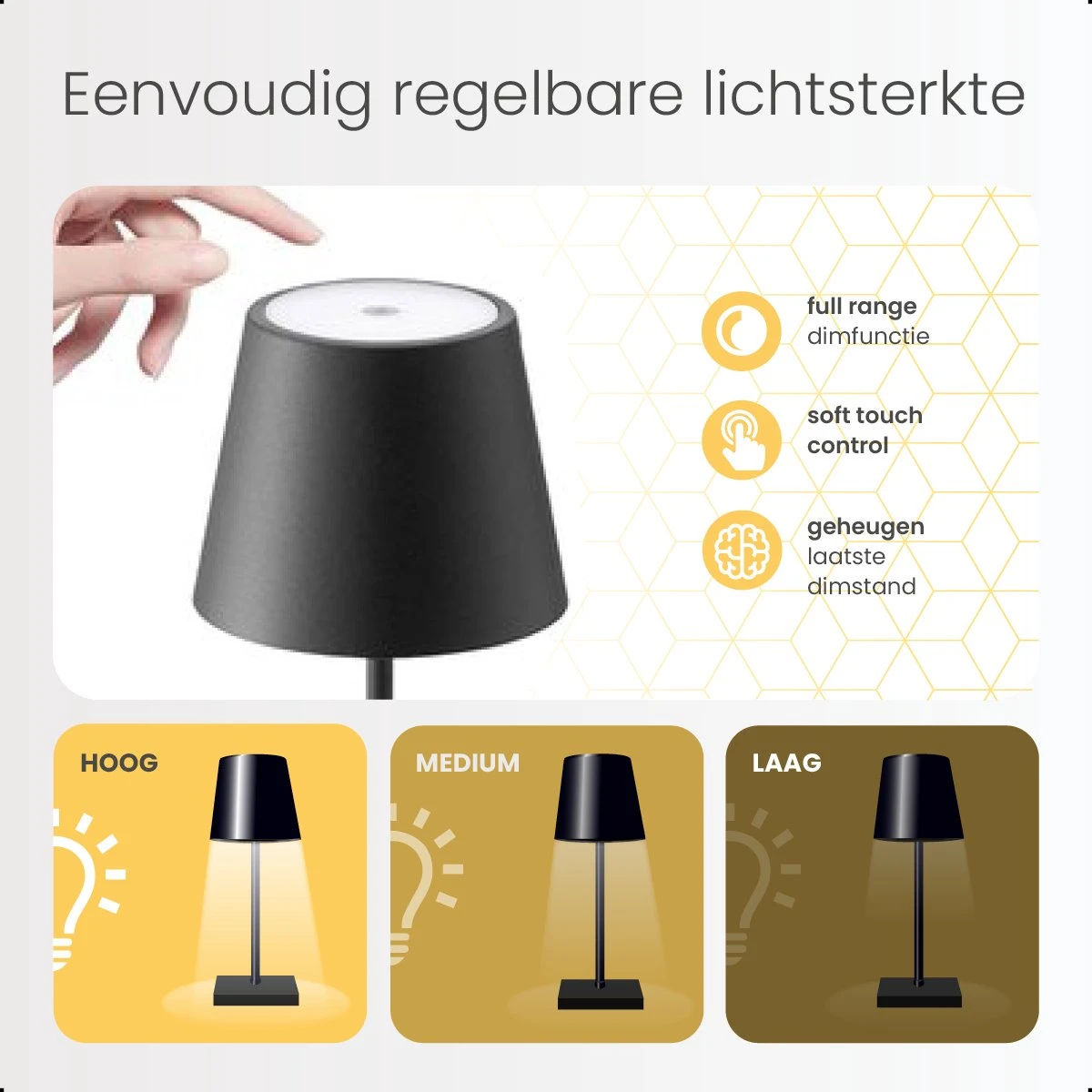 Goliving Tafellamp Op Batterijen - Oplaadbaar En Dimbaar - Moderne Touch Lamp Zwart - Nachtlamp Draadloos - 26 CM - Afbeelding 5