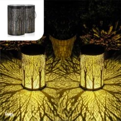 Gadgy Solar Tafellamp Boom Set Van 2 – Zwart/Goud – Metaal - Solar Tuinverlichting Op Zonneenergie – Led Buitenverlichting Met Dag/nacht Sensor - Tuinlantaarn - 20 X Ø12 Cm