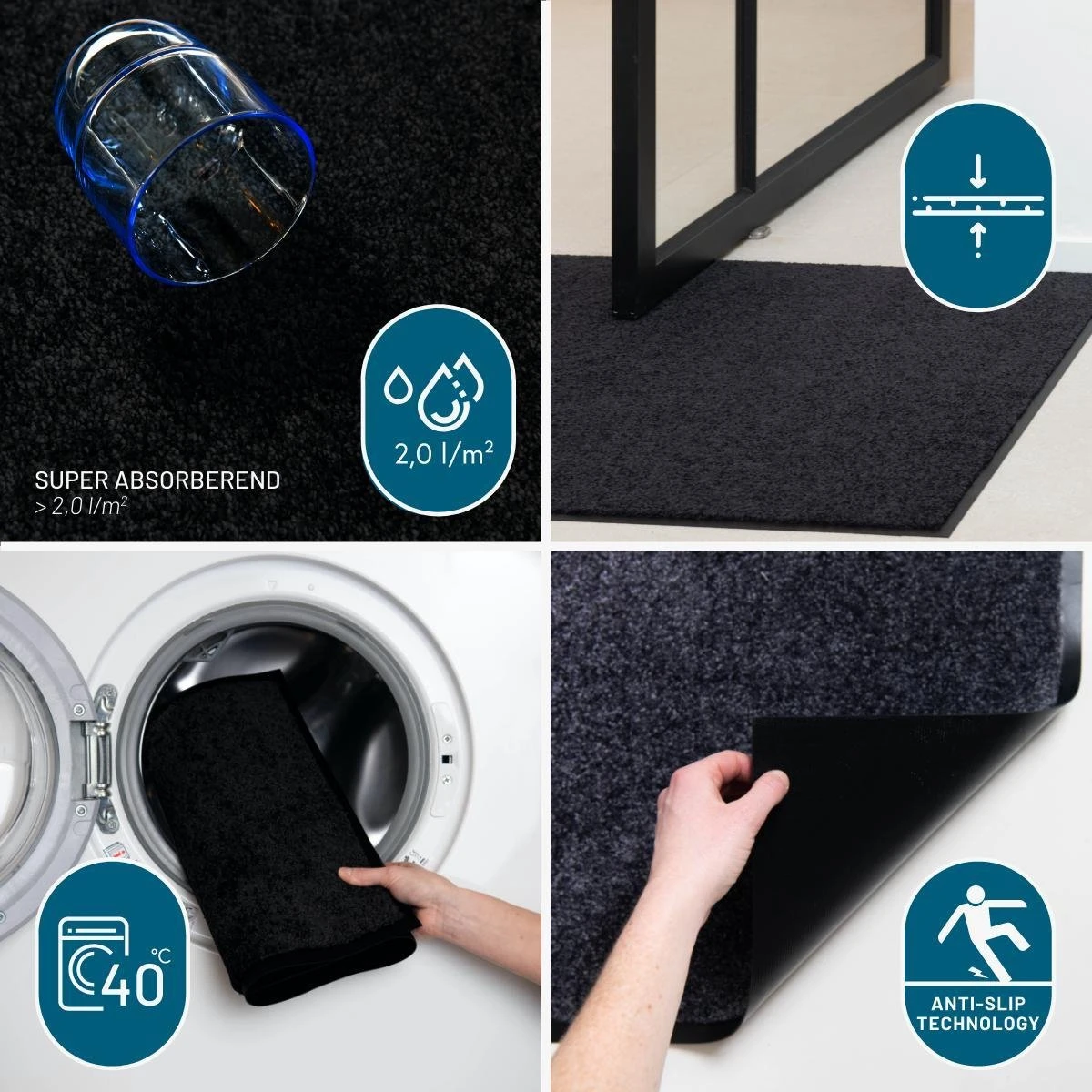 Virusreducerende Deurmat Studio M - HYGIENE PRO - Droogloopmat Binnen - 60X80 Cm - Zwart - Verschillende Afmetingen - Afbeelding 6