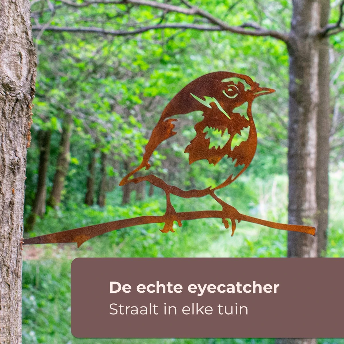 Tuindecoratie - Cortenstaal - Metalbird - Boomdecoratie - Roodborstje - 25x13cm - Afbeelding 2