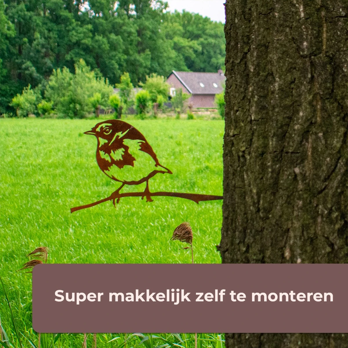 Tuindecoratie - Cortenstaal - Metalbird - Boomdecoratie - Roodborstje - 25x13cm - Afbeelding 4