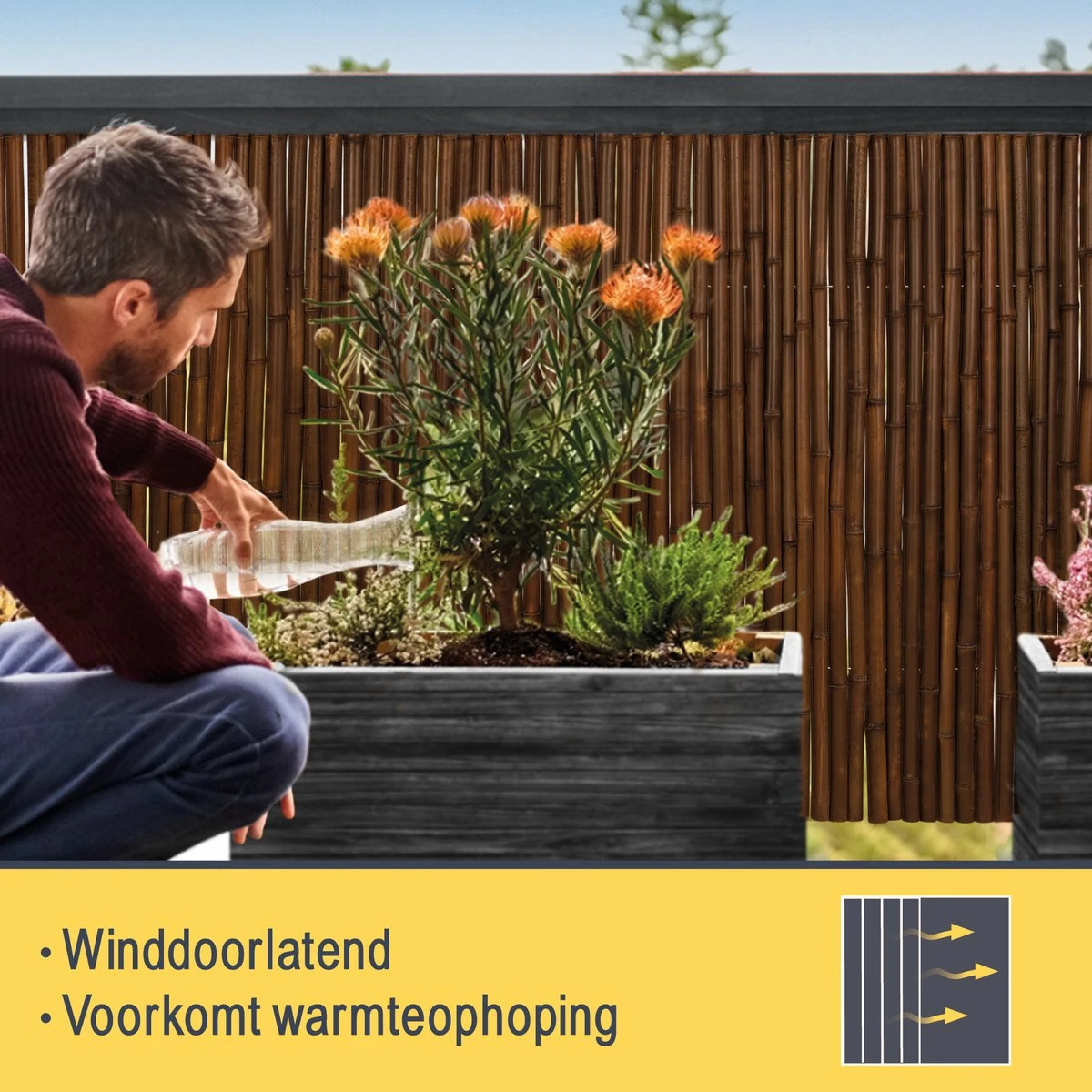 Sol Royal B23 – Premium Bamboe Tuinscherm 100x250cm Donkerbruin – Geharde Bamboestokken Ø 2-3cm – Weerbestendige Balkonscherm - Afbeelding 2