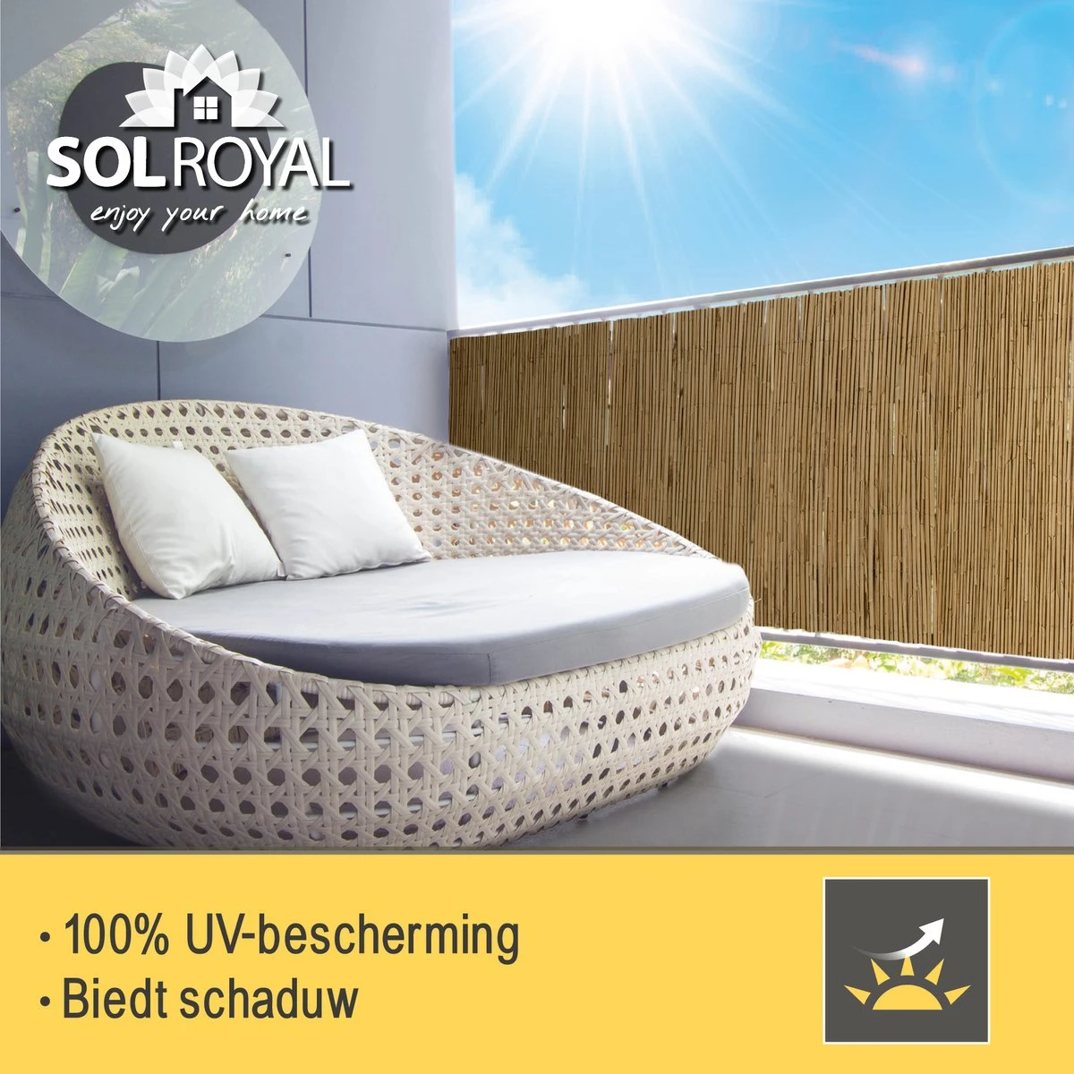 Sol Royal Premium Balkonscherm Riet - Privacyscherm Voor Balkon Solvision S36 - Balkondoek Riet 300x100cm - Afbeelding 7