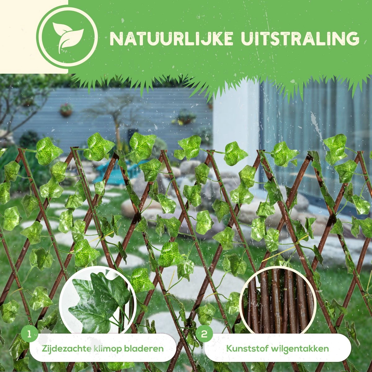 Hedera Kunsthaag - Uitschuifbaar Tot 2.30m - Voor Binnen En Buiten - Tuinscherm - Kerstcadeau - Kamer Decoratie Voor Huis En Tuin - Afbeelding 4