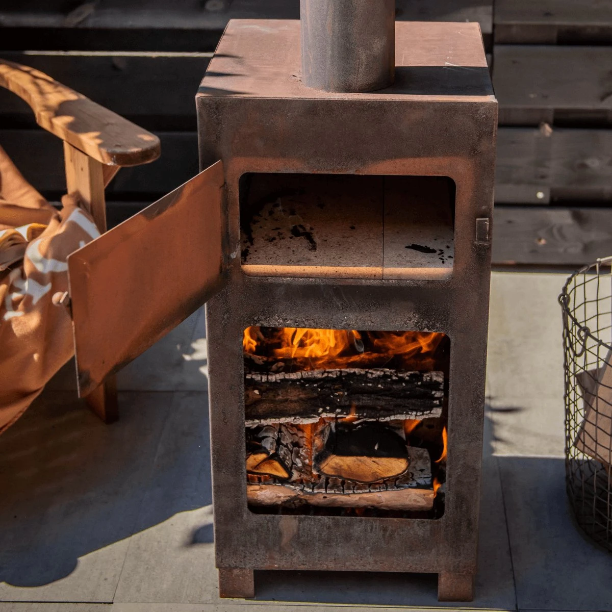 ESSCHERT DESIGN Pizza Oven + Terraskachel Roestkleurig - Staal - Bruin - 38,4 X 42 X 136 Cm - Afbeelding 8