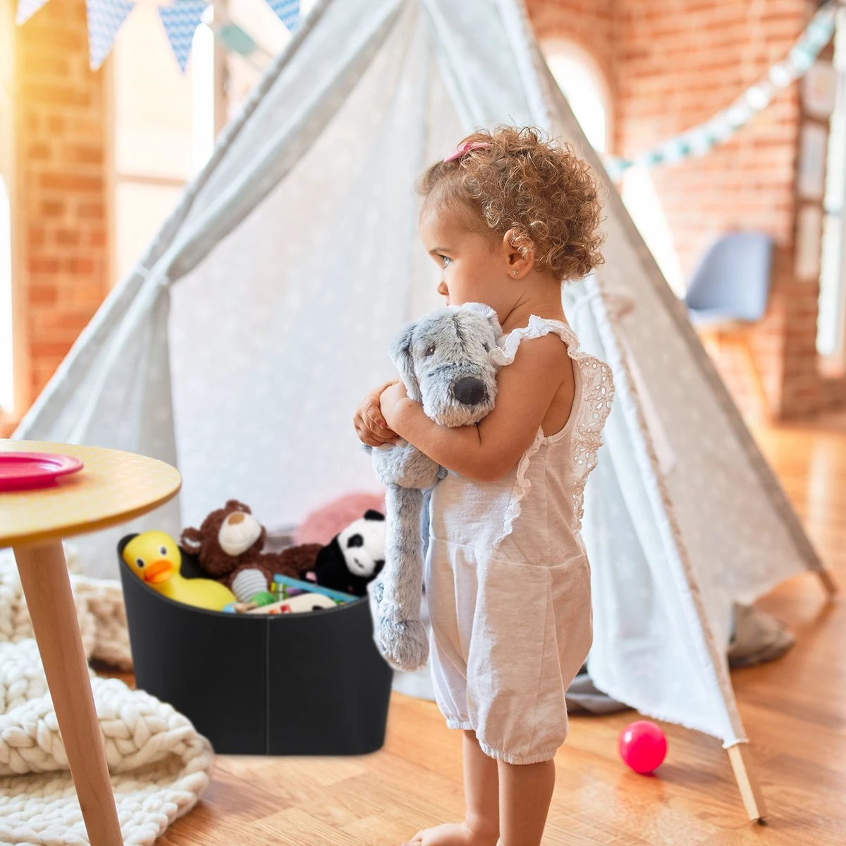 Relaxdays 1x Houtmand Kunstleer - Haardhout Mand Zwart - Opbergmand - Haardmand - Afbeelding 6