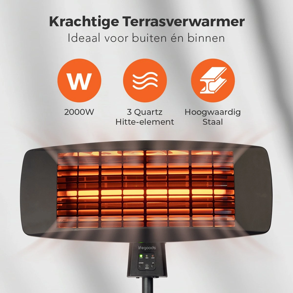 LifeGoods Terrasverwarmer - Elektrisch - 2000W - Hangend En Staand - Incl. Afstandbediening - 3 Standen - Zwart - Afbeelding 3