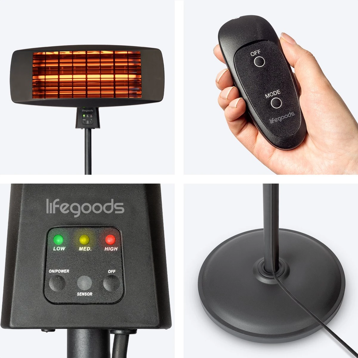 LifeGoods Terrasverwarmer - Elektrisch - 2000W - Hangend En Staand - Incl. Afstandbediening - 3 Standen - Zwart - Afbeelding 6