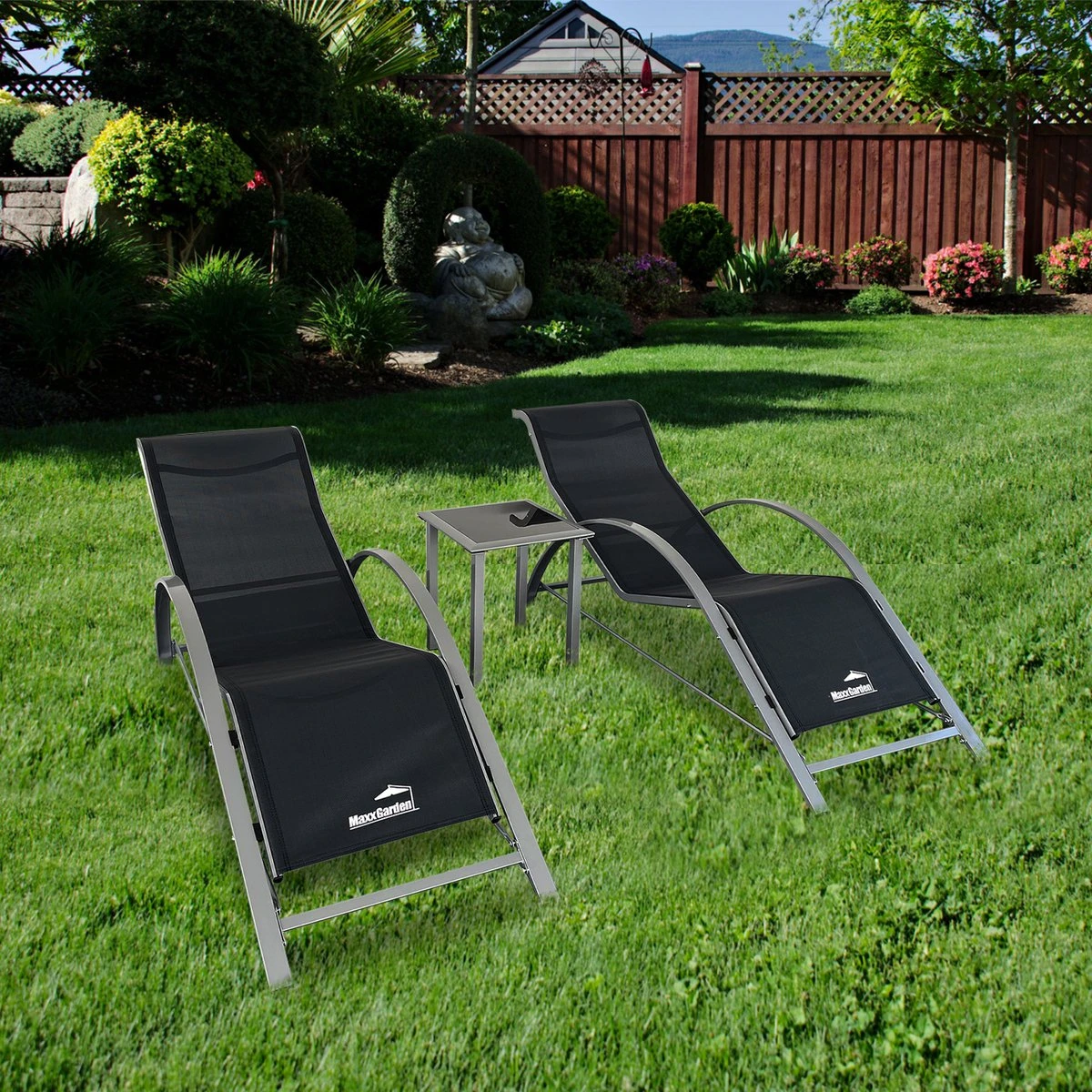MaxxGarden Ligbed Set - 2 Stuks Zwart - Met Tafel - Sun Loungers - Loungebed - Afbeelding 5
