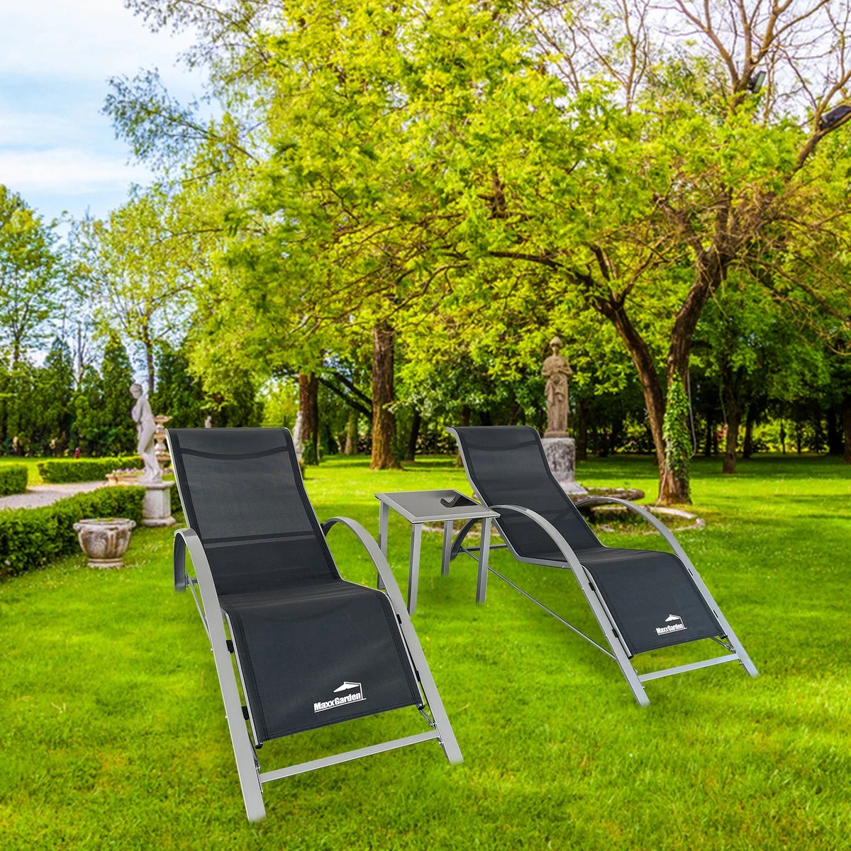 MaxxGarden Ligbed Set - 2 Stuks Zwart - Met Tafel - Sun Loungers - Loungebed - Afbeelding 6