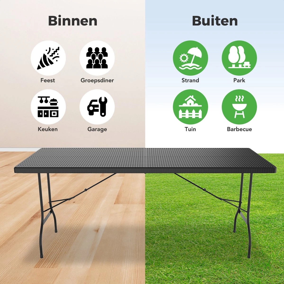 LifeGoods Klaptafel - Inklapbaar - 180 Cm - 6 Tot 8 Personen - Zwart - Afbeelding 3