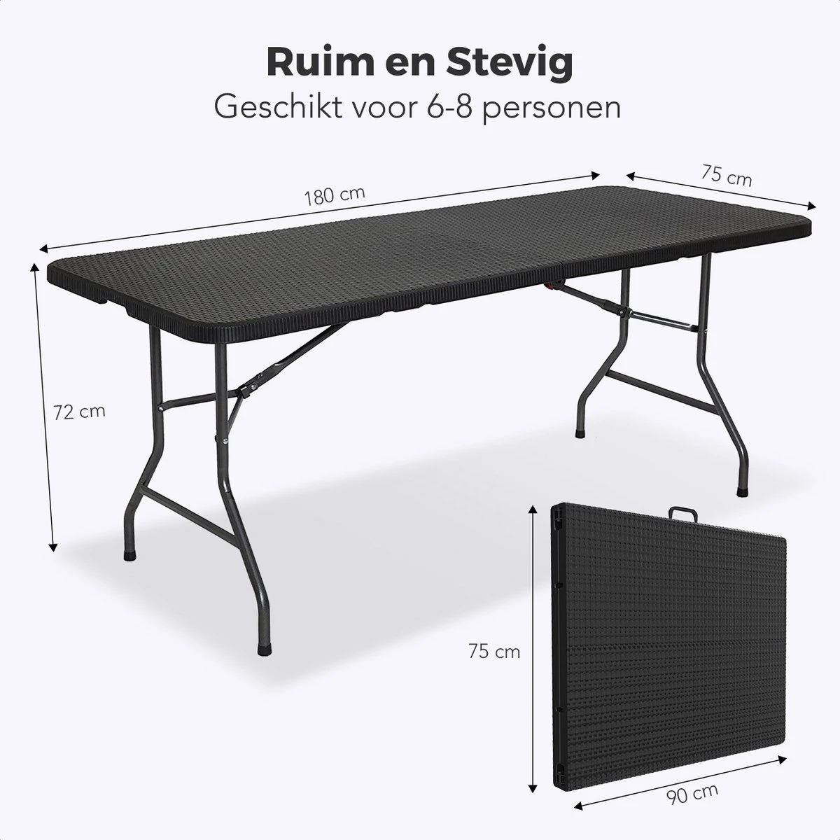 LifeGoods Klaptafel - Inklapbaar - 180 Cm - 6 Tot 8 Personen - Zwart - Afbeelding 4