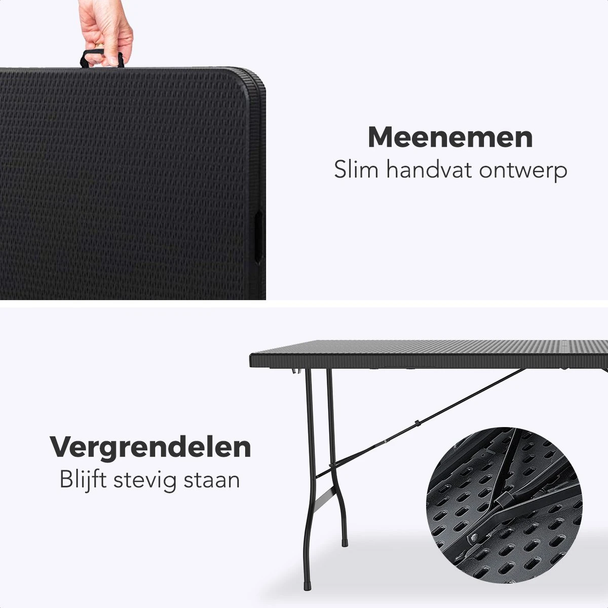 LifeGoods Klaptafel - Inklapbaar - 180 Cm - 6 Tot 8 Personen - Zwart - Afbeelding 5
