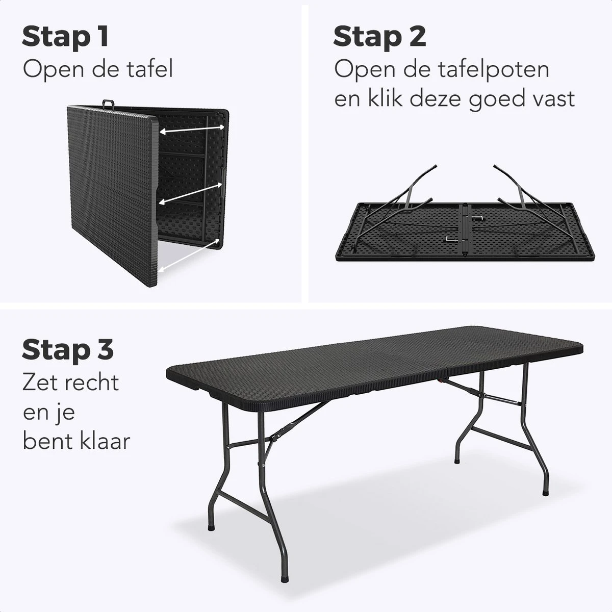 LifeGoods Klaptafel - Inklapbaar - 180 Cm - 6 Tot 8 Personen - Zwart - Afbeelding 6