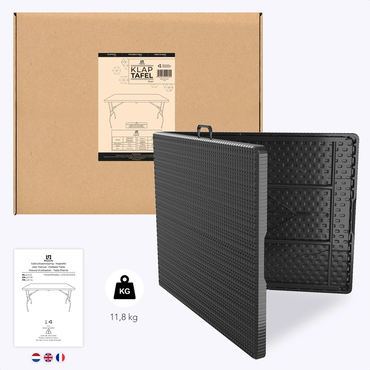 LifeGoods Klaptafel - Inklapbaar - 180 Cm - 6 Tot 8 Personen - Zwart - Afbeelding 7