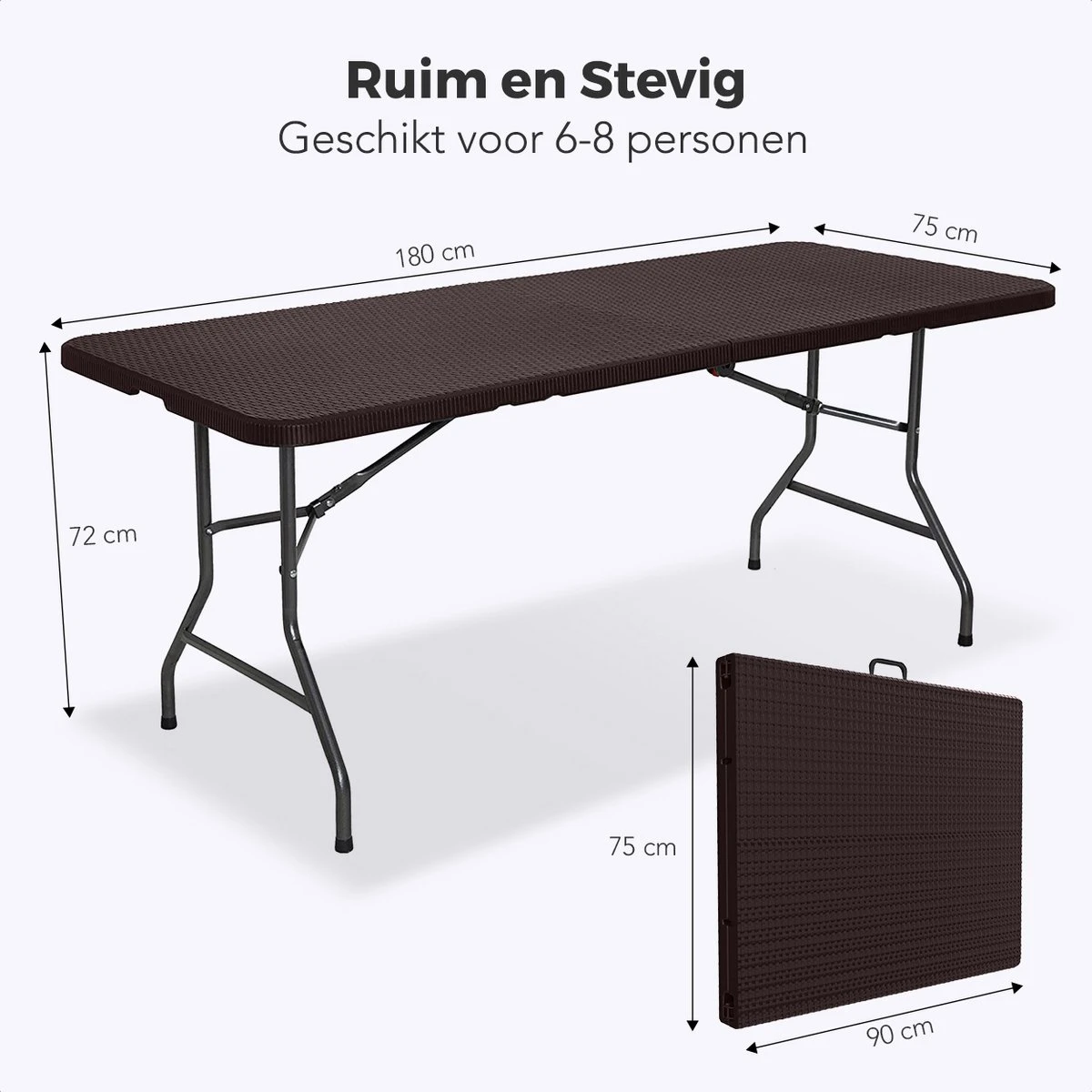 LifeGoods Klaptafel - Inklapbaar - 180 Cm - 6 Tot 8 Personen - Bruin - Afbeelding 4