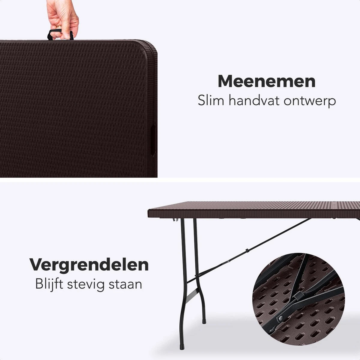 LifeGoods Klaptafel - Inklapbaar - 180 Cm - 6 Tot 8 Personen - Bruin - Afbeelding 5