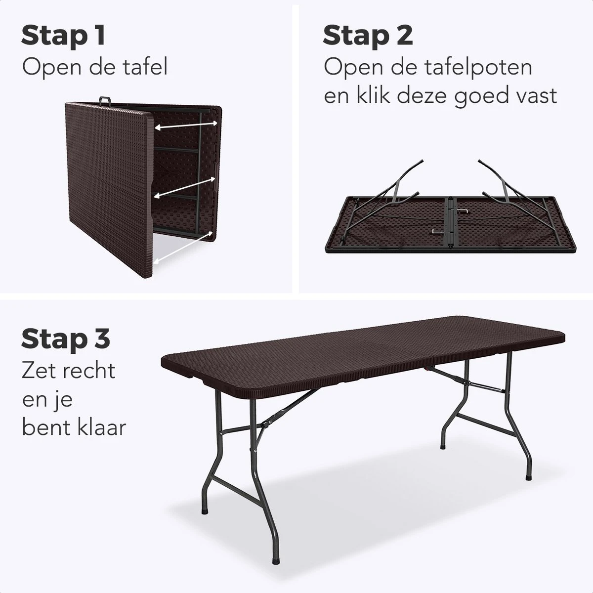 LifeGoods Klaptafel - Inklapbaar - 180 Cm - 6 Tot 8 Personen - Bruin - Afbeelding 6
