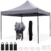 LifeGoods Partytent - 3x3 M - Easy Up - Opvouwbaar - Waterdicht - Draagtas Met Wieltjes - Donkergrijs