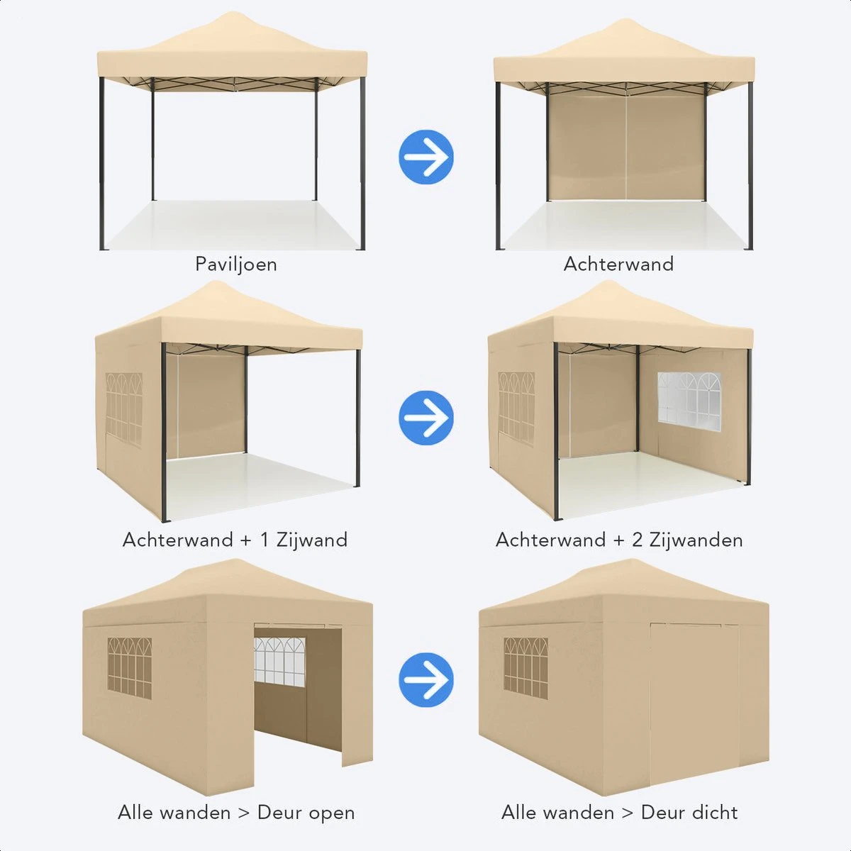 LifeGoods Partytent - 3x4.5 M - Zijwanden - Easy Up - Opvouwbaar - Waterdicht - Draagtas Met Wieltjes - Beige - Afbeelding 7