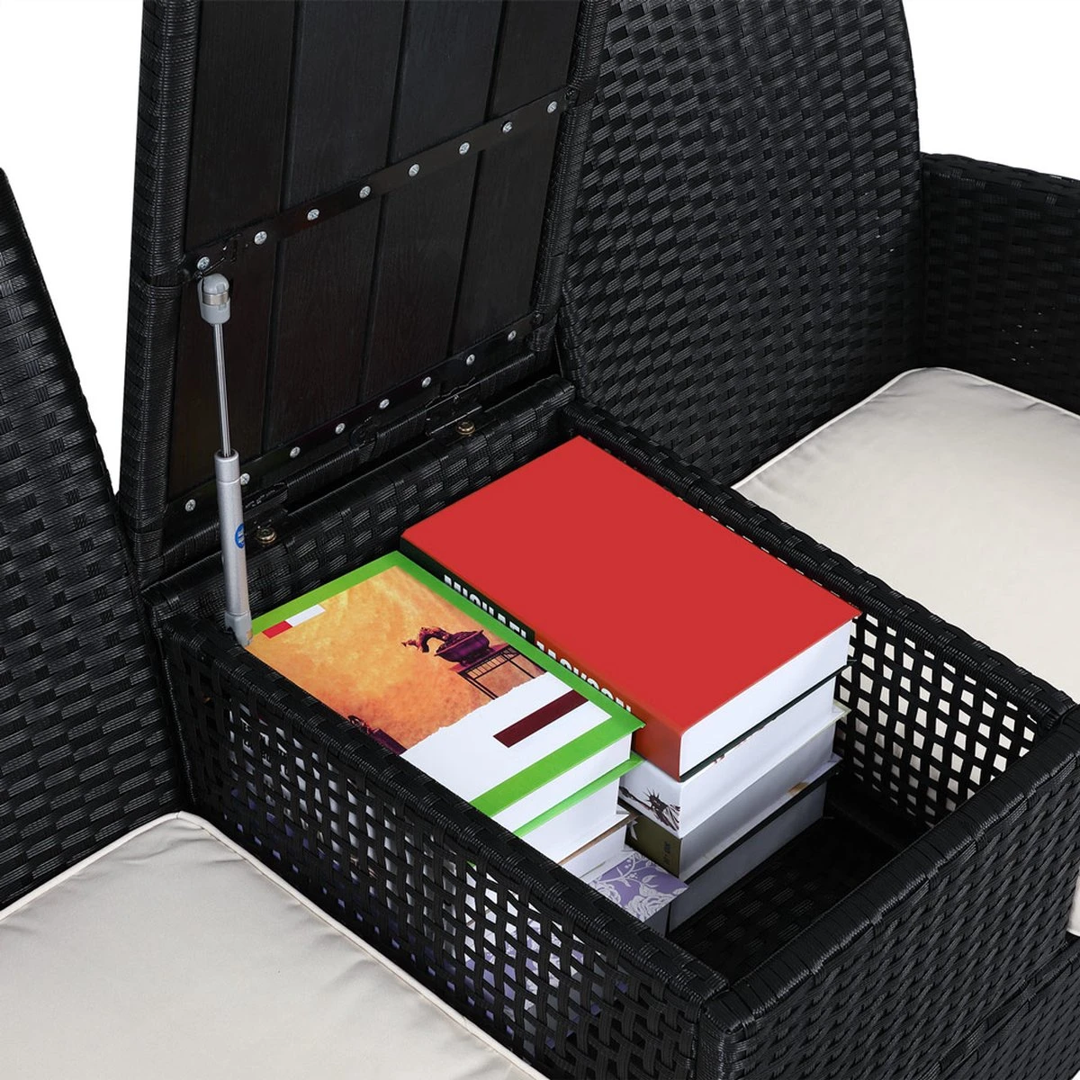 Casaria Tuinbank Polyrattan – 2 Zitter Incl. Tafel & Kussens – Zwart - Afbeelding 5