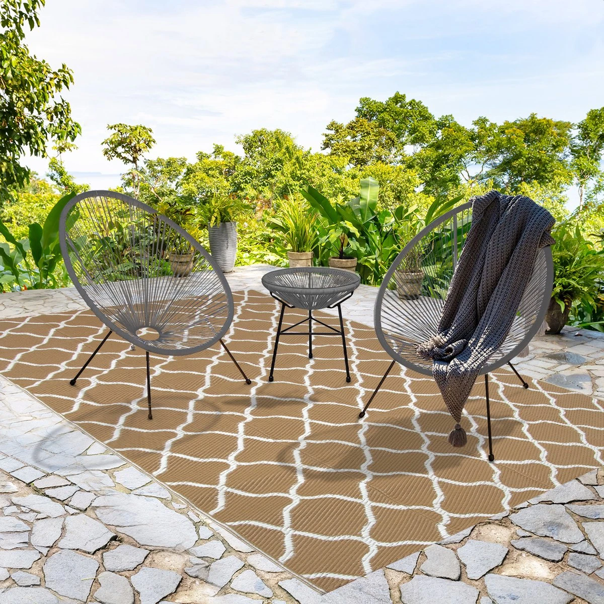 LifeGoods Acapulco Bistroset - 3-Delig - Tuinset Met Bijzettafel - Grijs - Afbeelding 6