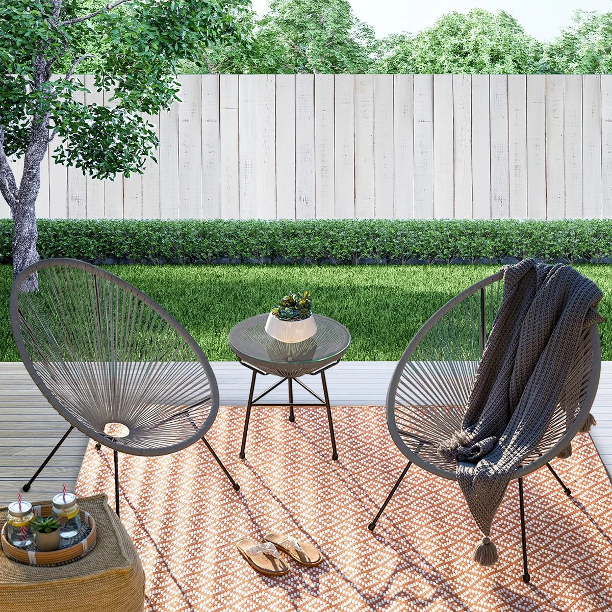 LifeGoods Acapulco Bistroset - 3-Delig - Tuinset Met Bijzettafel - Grijs - Afbeelding 9