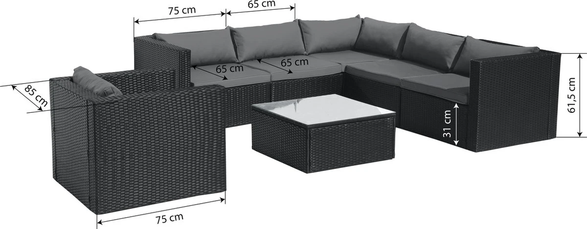 Intimo Garden Levanzo Loungeset – Zwart - 5 Tot 6 Persoons - Afbeelding 3