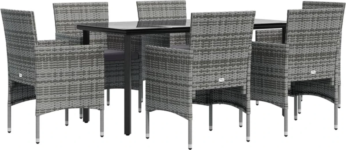 VidaXL 7-delige Tuinset Met Kussens Grijs En Zwart - Afbeelding 8