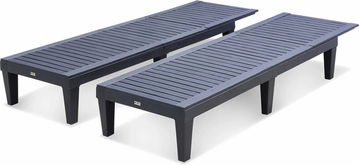 Set Van 2 Ligstoelen, PIA, Ligstoel Met Verschillende Standen, Van Kunststof, Zwart - Afbeelding 3