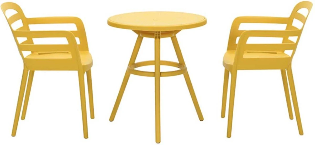 Garden Impressions Mira 3-delige Balkonset - Faria Tuintafel Ø 60 Cm - Okergeel